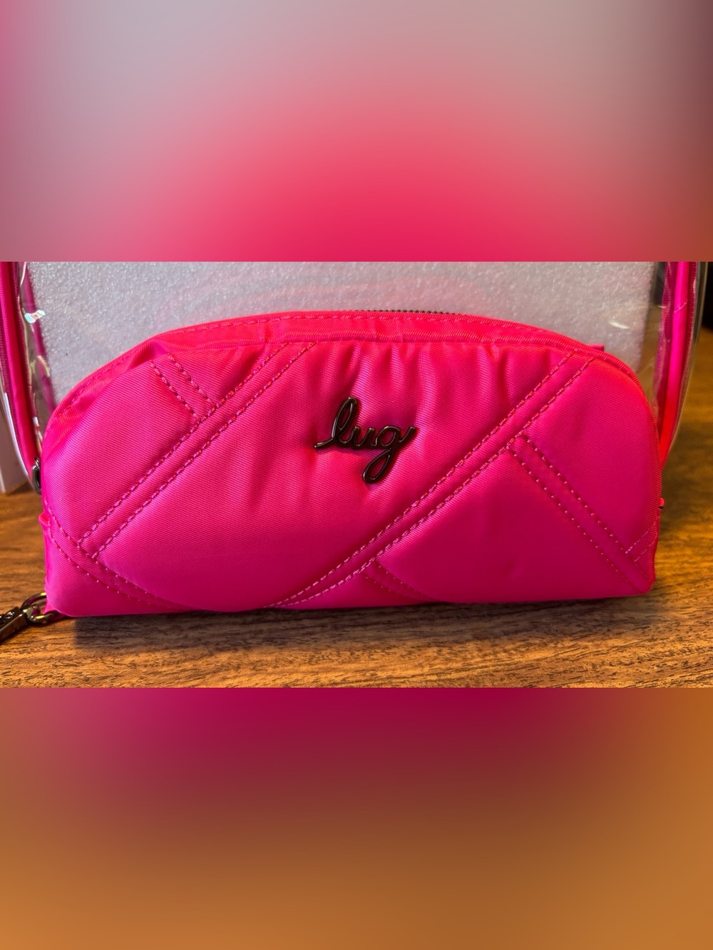 Lug NWOT Bobsled XL Eyeglass Pouch Case Bag - Rosette Pink Bright Orange